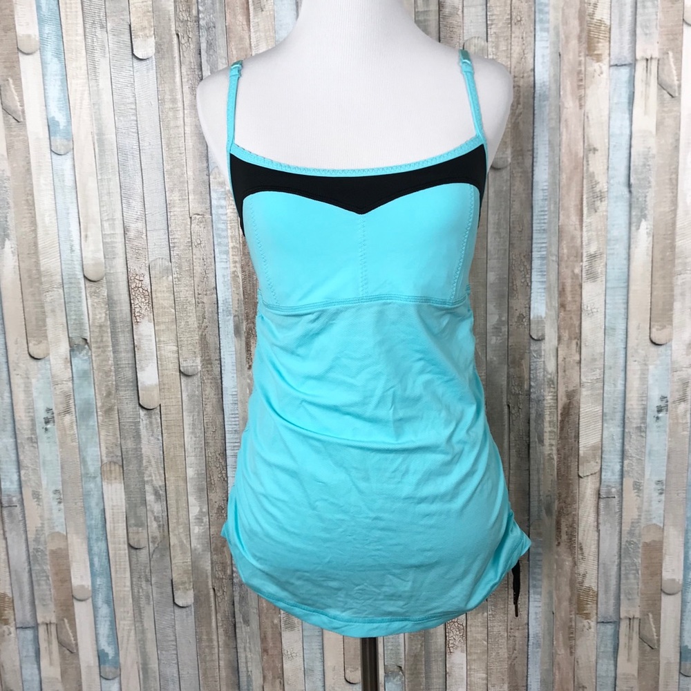 Lululemon 6 Ruched‎ Shirred Hot Spell Tank Top Yoga Run Athletic Y2K Blue Black